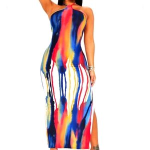 Fashion Nova Multi color halter maxi dress